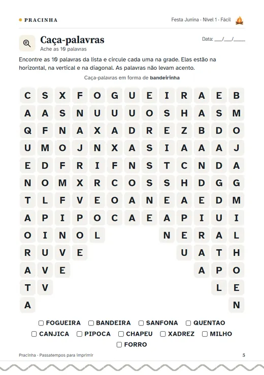 Página de caça-palavras para imprimir