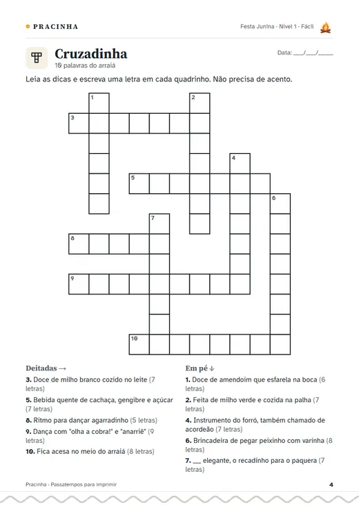 Página de cruzadinha para imprimir